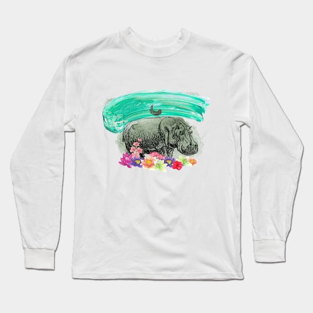 Happy hippo Long Sleeve T-Shirt by LittleAna